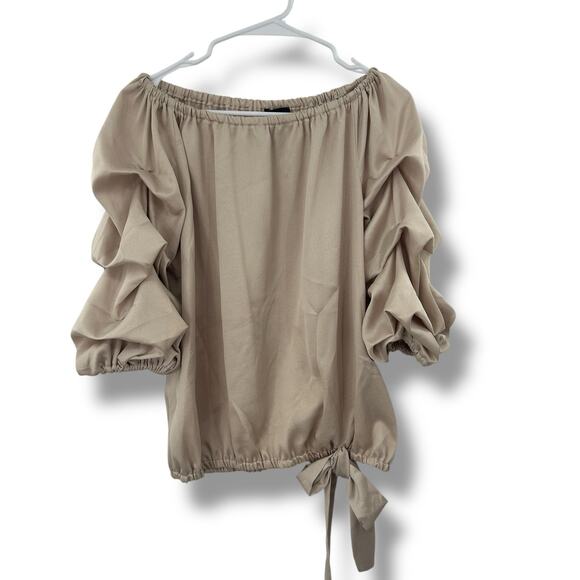MSK Champage Gold Off The Shoulder ruched Blouse XL Formal Satin Gathered Top - Picture 3 of 10